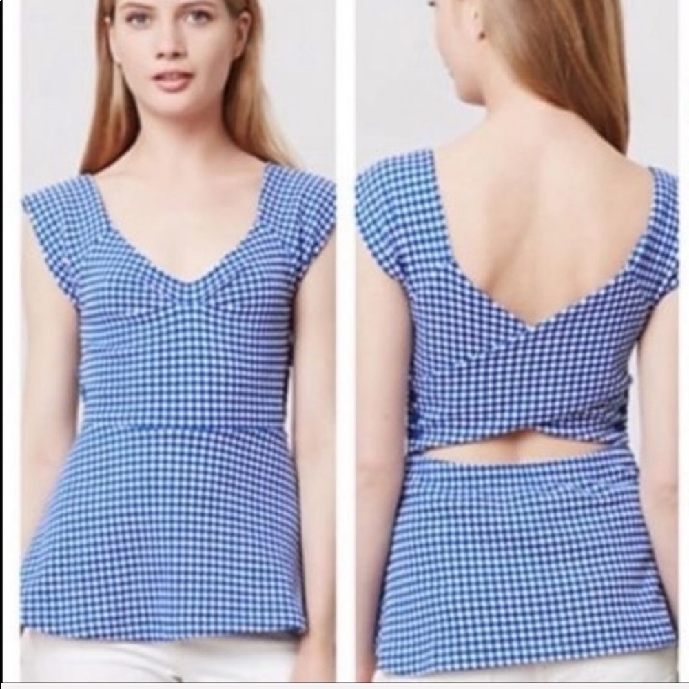 Anthro Deletta Blue White Dot Peplum Hem B…